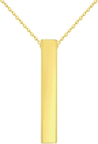 Vista 3 de Jewelry America Collar de barra vertical de cuatro caras grabable de oro amarillo de 14 quilates con cierre de anillo de resorte, 18 pulgadas