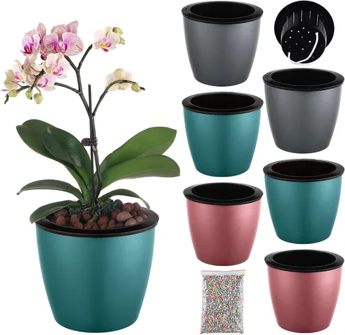 Vista 24 de Planterhoma Macetas de riego automático de 5 pulgadas para plantas de interior, 6 paquetes de macetas de violeta africana con indicador, maceta