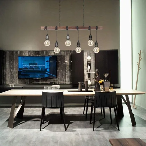 Vista 3 de Eoyemin Lámpara colgante de madera rústica con 6 luces de estilo rústico y retro, línea de suspensión industrial, se puede ajustar libremente