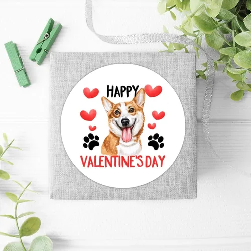 Vista 7 de 100 calcomanías de San Valentín con corazón rojo Corgi para perros, etiqueta de vinilo para perros del día de San Valentín, calcomanías redondas