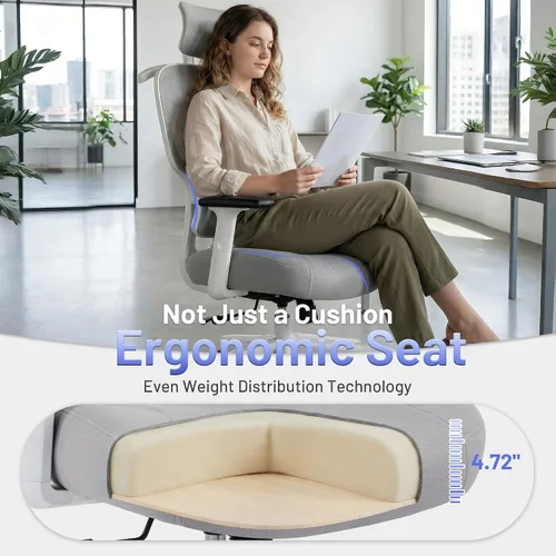 Vista 4 de AreShark Silla ergonómica de oficina – Silla de escritorio de malla transpirable con respaldo alto con soporte lumbar y reposacabezas ajustable