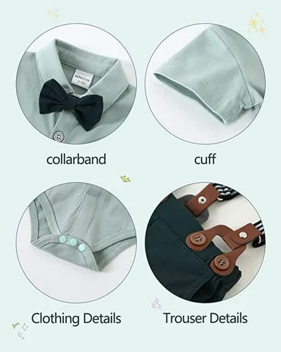 Vista 3 de WESIDOM Ropa de bebé niño 0-18M recién nacido traje de caballero, camisa+pajarita+boina+pantalón con tirantes Conjunto de ropa para bebé niño