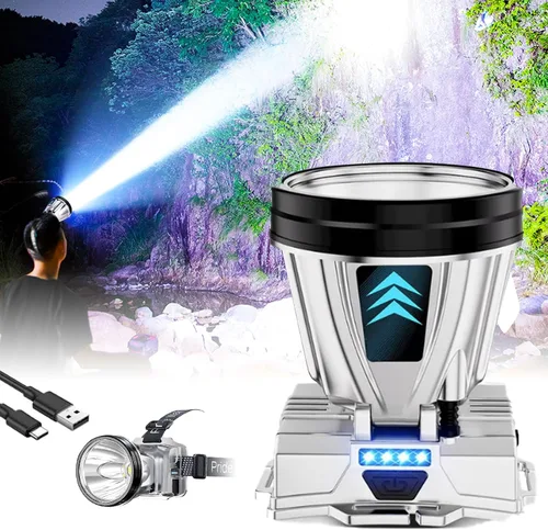 Vista 2 de Linterna frontal súper brillante de alta potencia, luz frontal LED recargable con sensor de movimiento para caza, lámpara de cabeza, linterna, foco