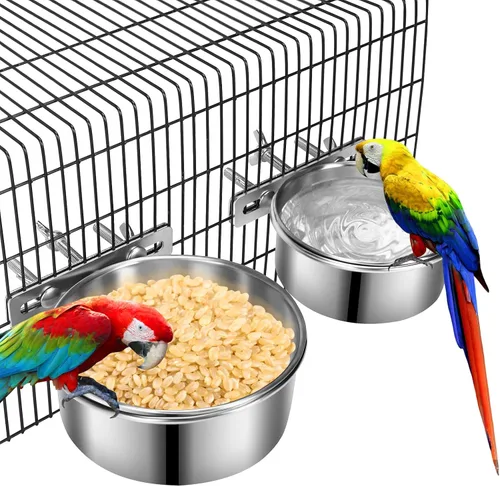 Vista 5 de 2 cuencos pequeños para comida y agua para perros con soporte de abrazadera mejorado, cuencos colgantes de acero inoxidable detectables para perros