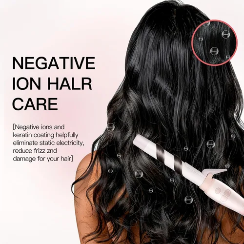 Vista 3 de Rizador giratorio de barril extralargo con abrazadera corta, rizador automático de 1 pulgada que crea rizos sueltos, para cabello medio y largo