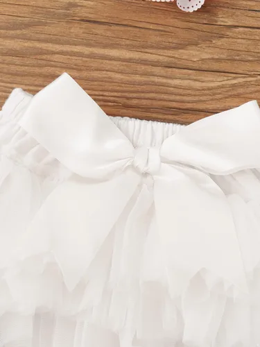 Vista 4 de YOOJIA Minifalda tutú de princesa de tul con diadema para niñas pequeñas, trajes de fiesta de cumpleaños