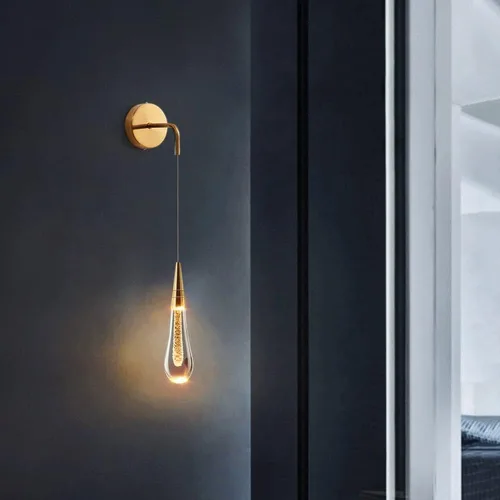 Vista 7 de Lámpara de pared para cabecera de dormitorio, moderno aplique de pared LED de cristal de 5 W con kit de metal plateado, lámpara de ambiente