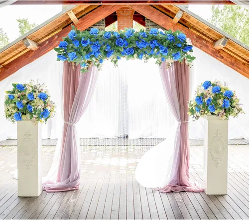Vista 5 de Syhood Guirnalda de rosas artificiales, enredaderas y hojas, pancartas colgantes, guirnalda floral falsa para boda, arco, ceremonia, hogar, jardín