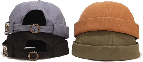 Vista 2 de Zegoo Gorro de algodón sin ala para hombre, gorro de marinero con puño enrollado retro