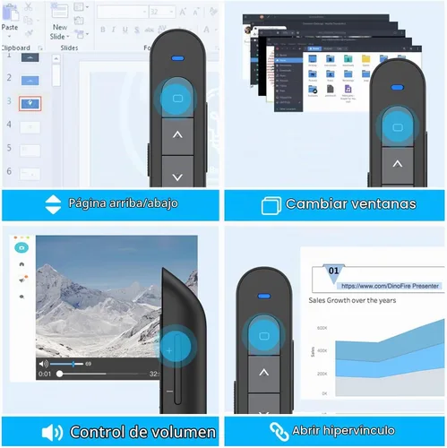 Vista 4 de DinoFire - Clicker de presentación con estuche, presentador inalámbrico remoto Powerpoint Clicker, con bolsa de almacenamiento protectora Negro