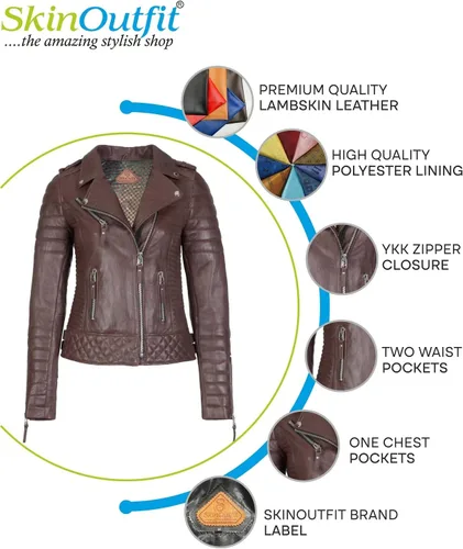 Vista 2 de Chaqueta de piel de cordero auténtica para mujer, acolchada para motocicleta, abrigo de moda marrón