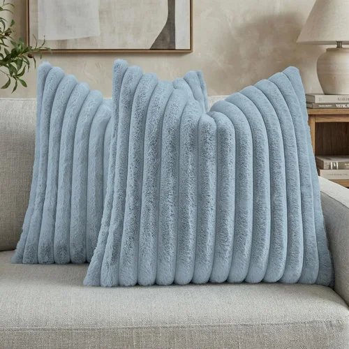 Vista 22 de FUTEI Pack of 2 Faux Fur Throw Pillow Covers 20x20 Inch, Navy Blue Azul marino