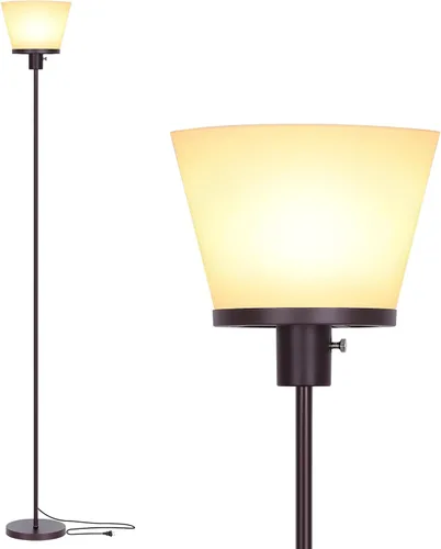 Vista 10 de Lámpara de pie para Dormitorio, Lámpara de pie dorada con pantalla de plástico blanco, Lámparas de pie modernas y altas, lámpara de pie brillante
