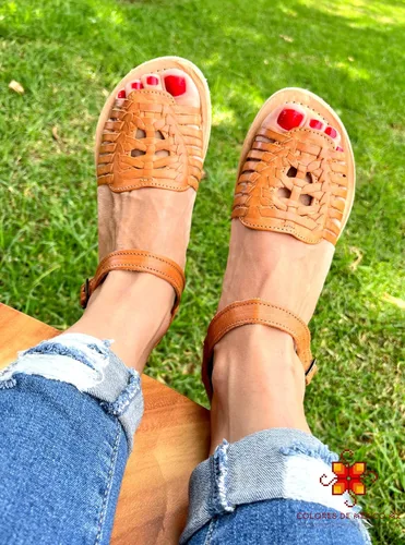Vista 6 de Sandalias Mexicanas de Piel Geniune con Correa de Tobillo para Mujer - Modelo 1031
