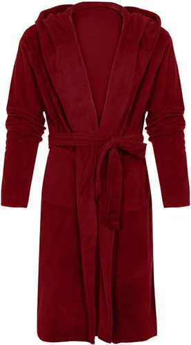 Vista 3 de Andongnywell - Bata de baño de felpa larga con capucha para mujer, longitud hasta la rodilla