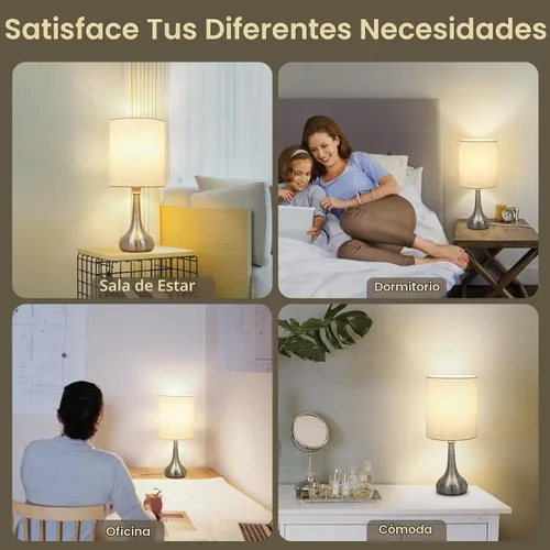 Vista 5 de Lámpara de mesa con control táctil, lámpara de noche regulable de 3 vías, lámpara de luz simple con pantalla de lámpara blanca y base de metal