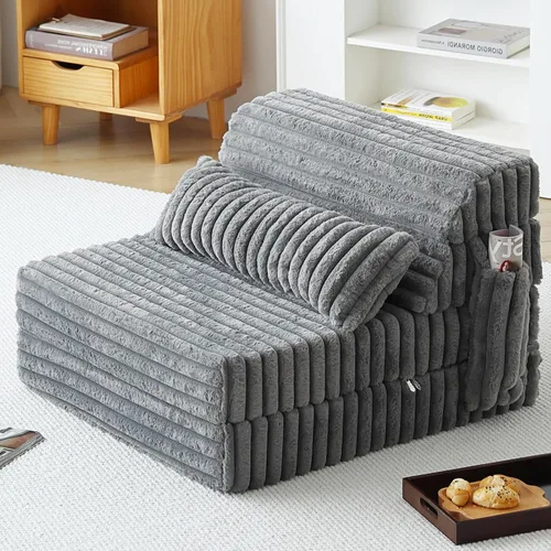 Vista 20 de Sofá cama plegable tamaño individual, colchón convertible con almohada, colchón de pana gruesa para el suelo, sofá cama con bolsillo lateral