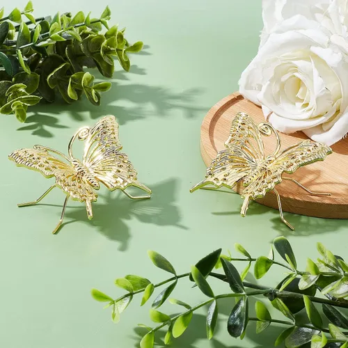 Vista 5 de FINGERINSPIRE 2 piezas de escultura de mariposa dorada de 2.8 x 2.6 x 1.4 pulgadas, figura de mariposa de metal sólido, adorno de mariposa 3D