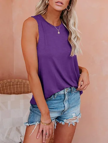 Vista 29 de JAWINT Camisetas casuales sin mangas para mujer, cuello redondo, sin mangas, holgadas, holgadas