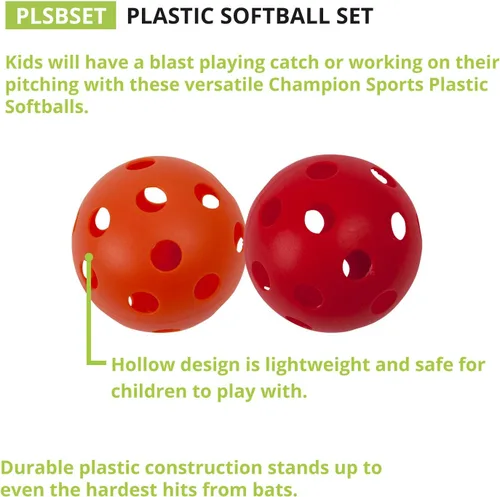 Vista 3 de Champion Sports 12" Hollow Plastic Softball Set - Practice Softballs - Regulation Size Balls - Fun for All Ages