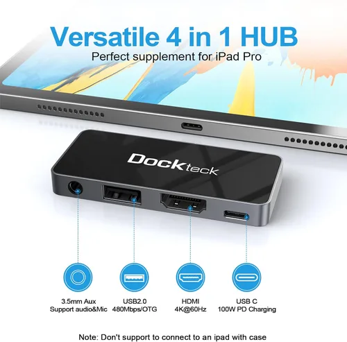 Vista 2 de Adaptador USB C Hub para iPad Pro 2021 2020 2018 11 12.9 / iPad Air 4 10.9 iPad mini6 dockteck 4 en 1 iPad Pro USB-C Hub con entrega de energía