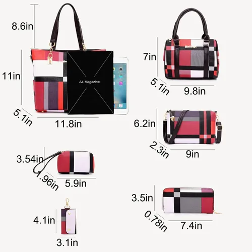 Vista 4 de YOUNXSL 6 bolsas de mano de poliuretano para mujer, bolso de hombro, bolso cruzado, bolso de mano, bolso de mano, bolso de mano con asa superior