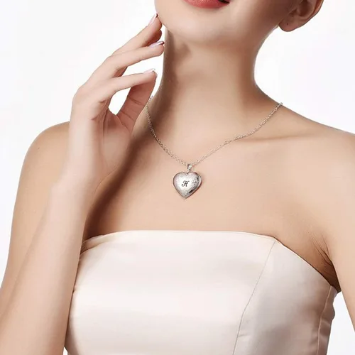 Vista 6 de YOUFENG - Collar con medallón con imágenes y letras del alfabeto A-Z, chapado en platino, regalo para mujer