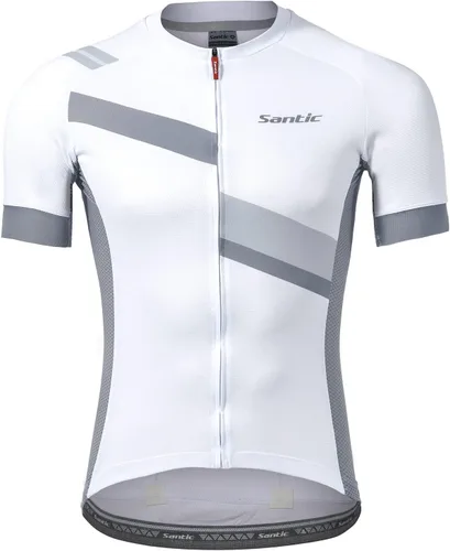 Vista 5 de Santic Camiseta de ciclismo para hombre, manga corta, camiseta de ciclismo de carretera, con cremallera completa, UPF 50+, MTB con bolsillos