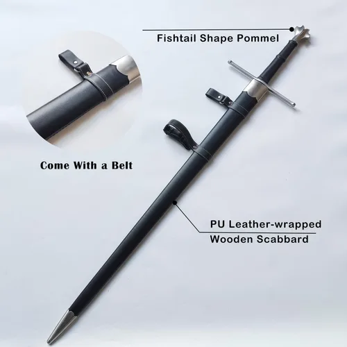Vista 7 de Medieval Full Tang Spring Steel Western Italian Long Sword with Scabbard for Outdoor Use, Practice, Collection