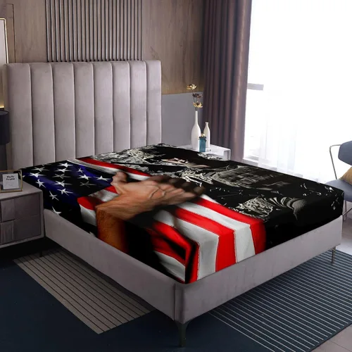 Vista 6 de Juego de ropa de cama de bandera estadounidense tamaño individual para niños, adolescentes y hombres, retro, verde militar, camuflaje, bandera