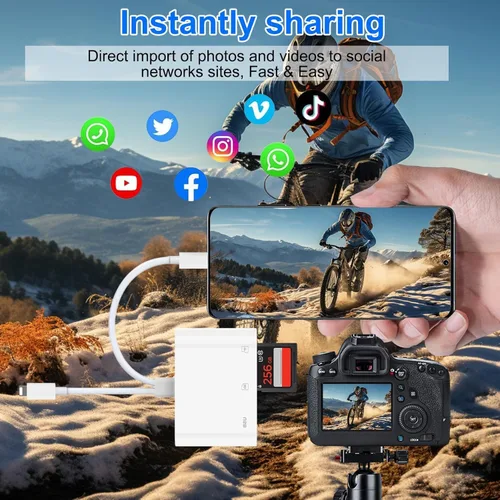 Vista 6 de Lector de tarjetas SD para iPhone, iPad, adaptador de tarjeta SD USB C Lightning de doble puerto, lector de tarjetas de memoria para adaptador