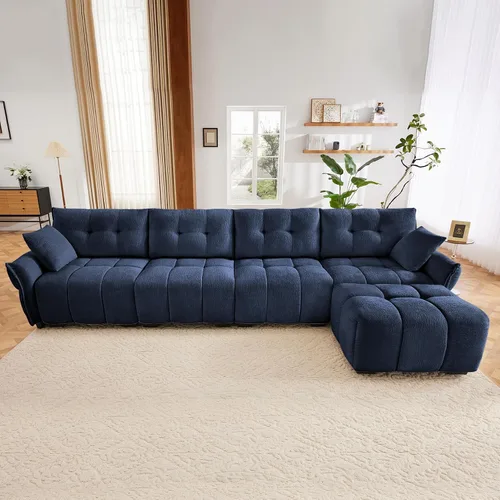 Vista 13 de Leyu&Hafort Sofá modular seccional, sofá modular Cloud con asiento profundo, moderno sofá modular con otomana móvil, sofá de felpilla con almohadas