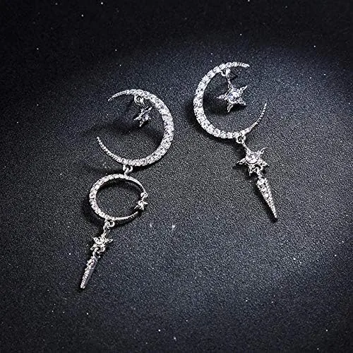 Vista 4 de Exaggerated - Aretes de gota con diseño de luna de sol y estrellas con diamantes de imitación punk, para mujer