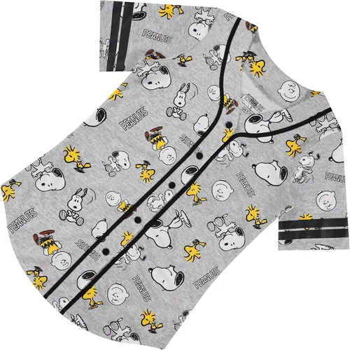 Vista 6 de Peanuts Ladies Snoopy Baseball Jersey Snoopy Charlie Brown, Woodstock, Linus Mesh Button Down Baseball Jersey