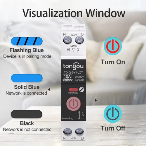 Vista 7 de TONGOU Interruptor inteligente ZigBee DIY 10A Interruptor para carril DIN 1P+N 90-240VAC Monitoreo de energía en tiempo real Control remoto