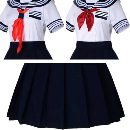 Vista 7 de Uniforme marinero azul de manga corta para jóvenes de escuela japonesa, vestidos para fiestas de disfraces con falda plisada tipo animé japonés