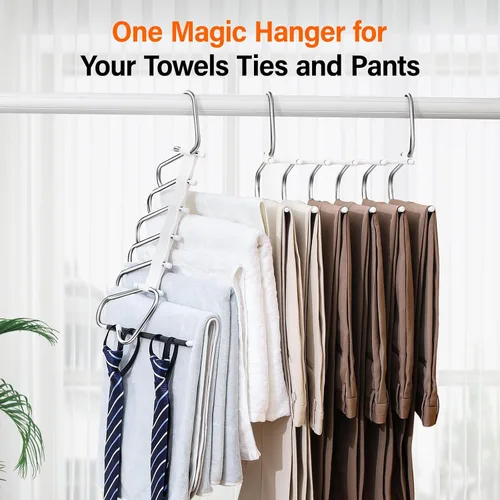 Vista 6 de Perchas Plegables Mejoradas para Pantalones que Ahorran Espacio, Perchero de Ropa de 6 Niveles, Organizador de Closet Multifuncional de Acero