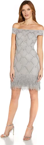 Vista 3 de Adrianna Papell Vestido de hombro descubierto con cuentas para mujer