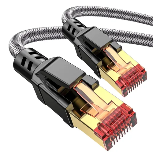 Vista 8 de Cable Ethernet Cat 8 de 1.5 pies, cables de Internet LAN Gigabit de alta velocidad de 40 Gbps 2000 MHz, cable de conexión RJ45 trenzado redondo