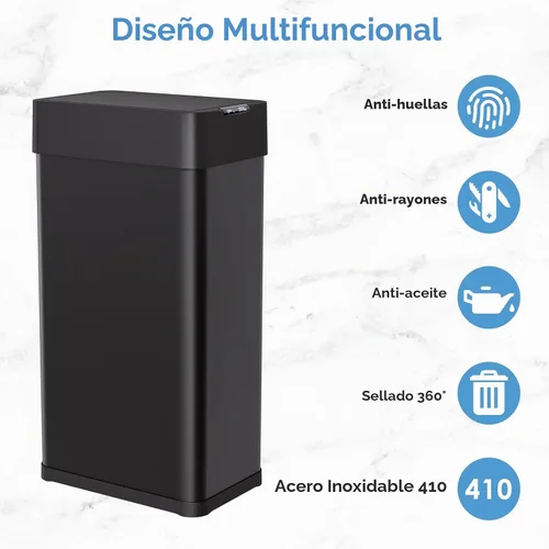 Vista 8 de Arlopu - Cubo de basura automático de 18.5 galones, contenedor de basura con sensor de movimiento de 70 litros Negro