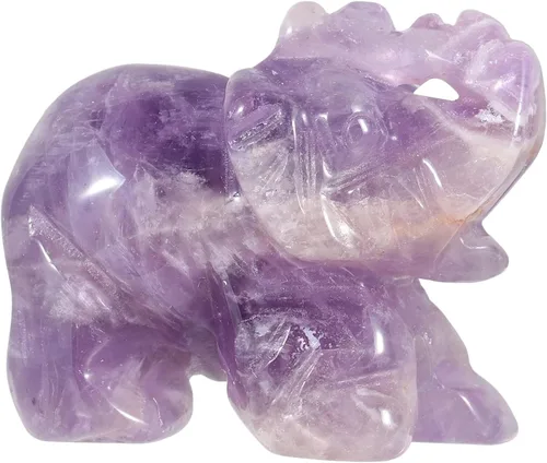 Vista 7 de Amogeeli Figura de elefante de cristal curativo de 1.5 pulgadas, tronco tallado a mano, estatua de animal de piedra de elefante, decoración
