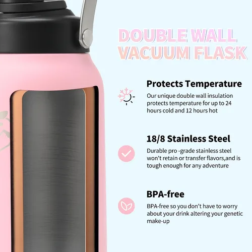 Vista 4 de Boulder Bee Botella de agua aislada Jarra de agua de medio galón con asa Acero inoxidable de 64 onzas con bolsa de transporte Doble vacío