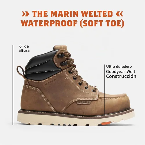 Vista 2 de BRUNT Marin Welted (Soft Toe) - 6" Waterproof Moc Toe Wedge Work Boot - Goodyear Welt Construction - EH & ESR Rated - Oil & Slip Resistant