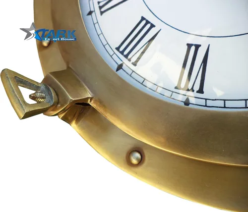 Vista 3 de Antiguo 9 pulgadas de latón macizo navegación náutica marina de pared de latón ojo de buey reloj montado en la pared de latón mejor para regalo