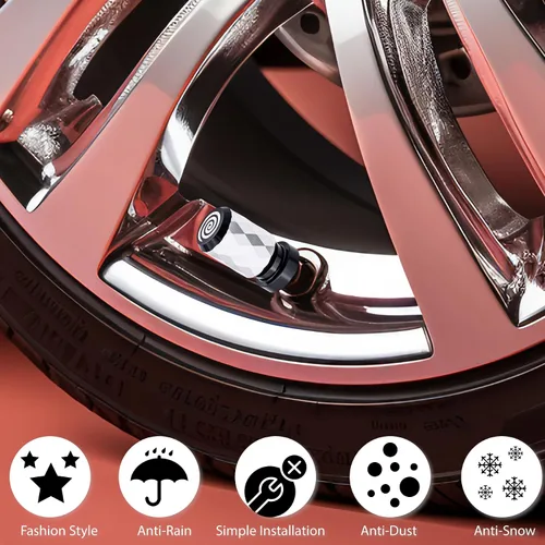 Vista 5 de 4 piezas de tapas de vástago de válvula de neumático de automóvil, tapas de válvula de aire de neumático a prueba de fugas de aleación de aluminio
