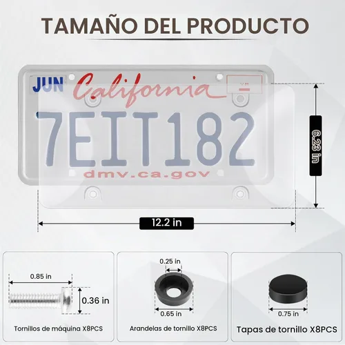 Vista 2 de Marcos de matrículas Alpmosn con arandelas y tapa, accesorios exteriores para auto transparentes (paquete de 2)