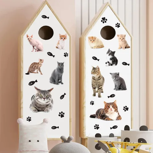 Vista 6 de Calcomanías de pared 3D con diseño de gatito, calcomanías removibles para pared, diseño de patas de gato, calcomanías de pared para despegar y Kitty