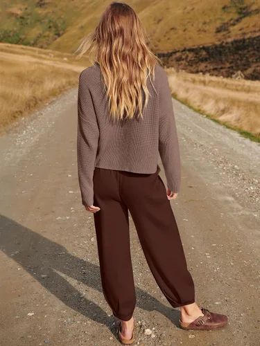 Vista 6 de Prinbara Conjunto de 2 piezas para mujer, suéter de punto para otoño, pantalones de gran tamaño, conjunto casual de descanso