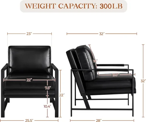 Vista 3 de Yaheetech Sillón de Cuero PU, Sillón de Acento de Ocio Retro con Acolchado y Cojín Extra Suave, Silla de Brazo de Lectura Moderna con Marco de Metal