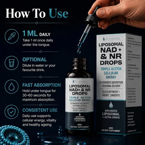 Vista 4 de Gotas liposomales NAD+ y NR – 5 veces superior absorción, energía celular y suplemento de longevidad antienvejecimiento para hombres y mujeres